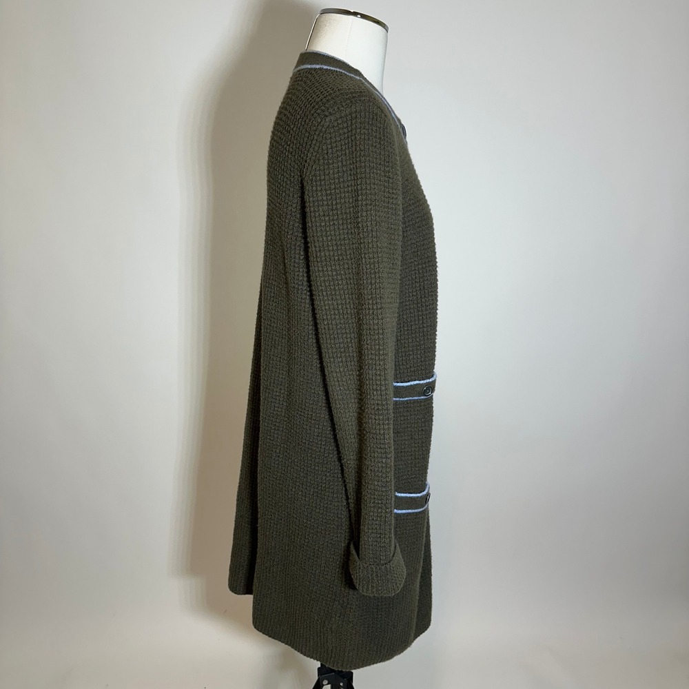 Talbots Olive Green Tipped Texture Knit Cardigan Sweater Womens Small Wool Blend - Picture 3 of 9